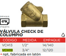 VALV CHECK COLUMPIO 3/4″ (VCH19)<br><br>Código: 1918