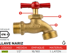 LLAVE NARIZ 1/2″ LATON (VN13)<br><br>Código: 5301