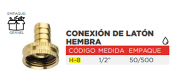 CONEXION MANGUERA 1/2 HEMBRA BCE (H-8) <br><br>Código: 6132